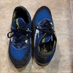 Brooks Blue and Black Running Shoes with Yellow Accents